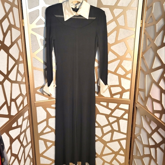 Patricia Forgeal Dresses & Skirts - VINTAGE PATRICIA FORGEAL Mesh Sweater Dress with Satin Collar & Cuff